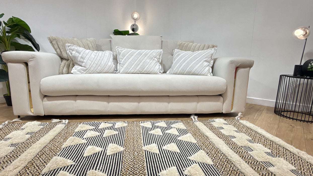 Sofology Oscar Fabric 3 Seater Gold Trim in Super Matt Velvet Ecru Mix