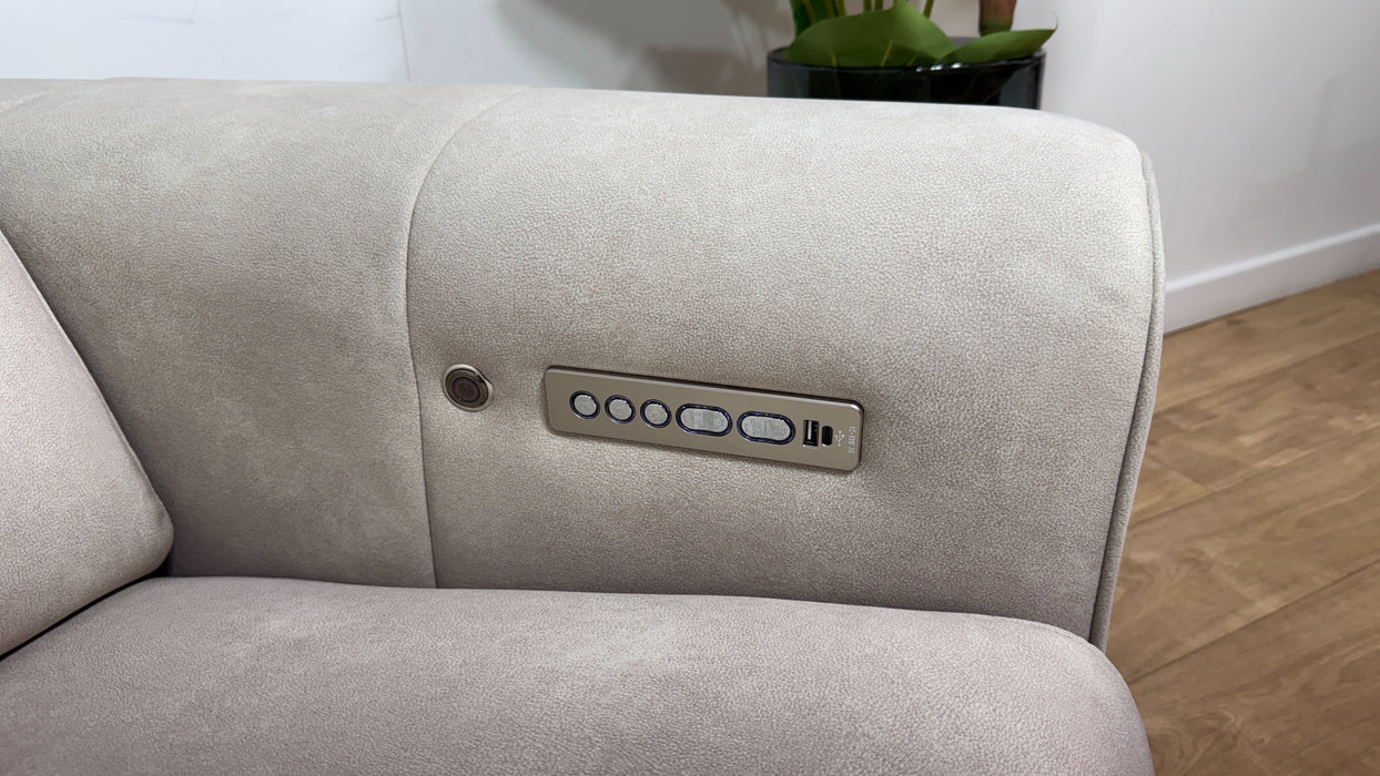 Sofology Kingsbridge Fabric 2.5 Seater Smart Console Power Recliner/Headrest Heated Seats in Lifestyle Flecked Ivory