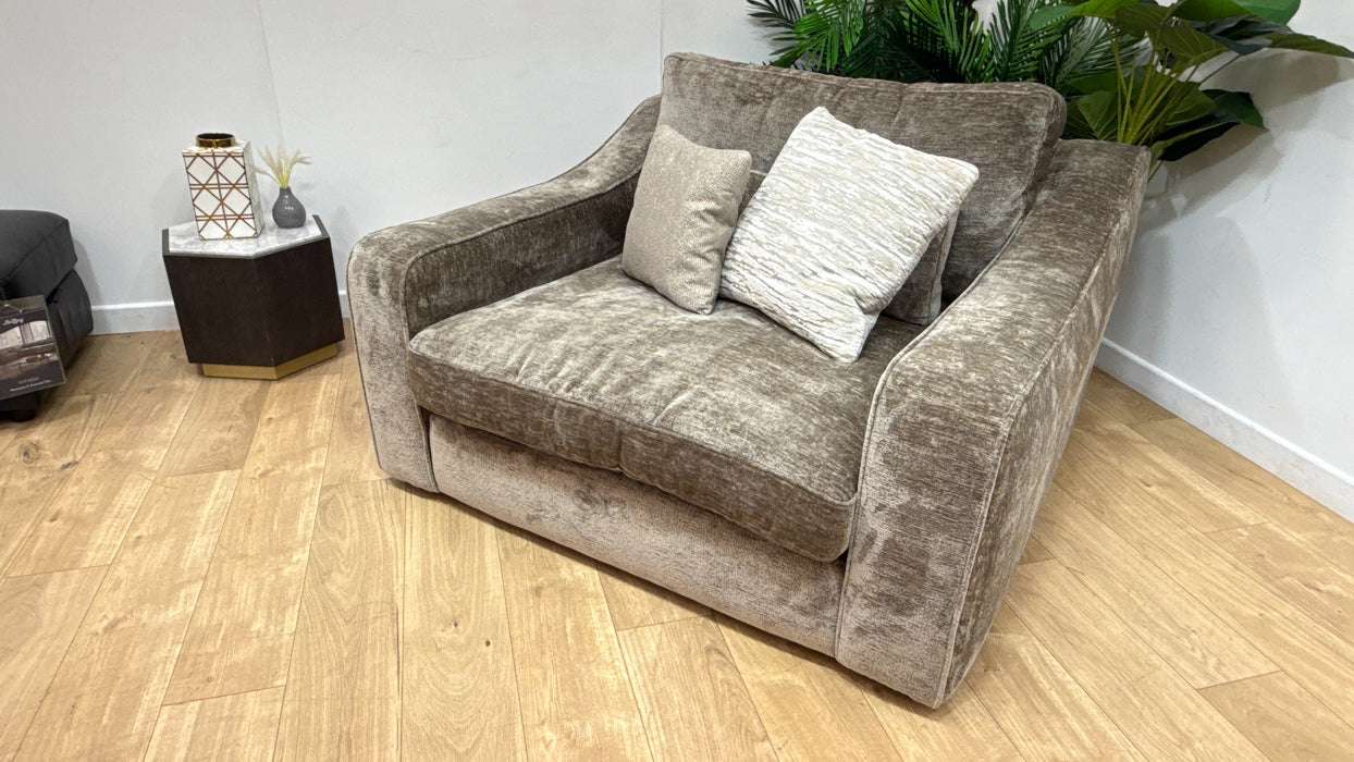 Sofology Bellagio Fabric Loveseat Reversible Feather Flex Interior in Chunky Luxe Chenille Fennel Mix