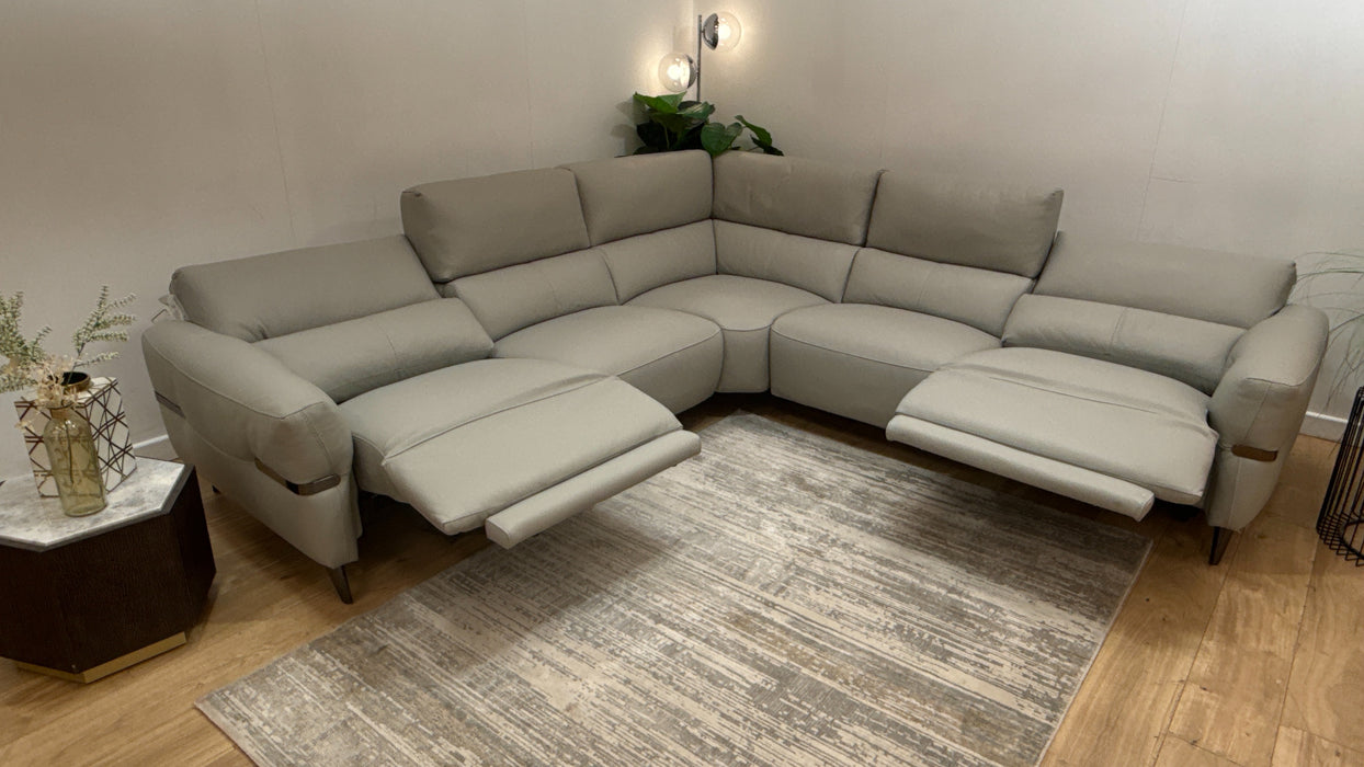 Sofology Arlington Leather 2 Corner 2 Power Recliner/Headrest Lumbar in Trusty Matt Light Grey