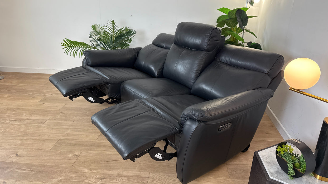 Parker 3 Seater - Leather Power Reclining Sofa - Jet Black