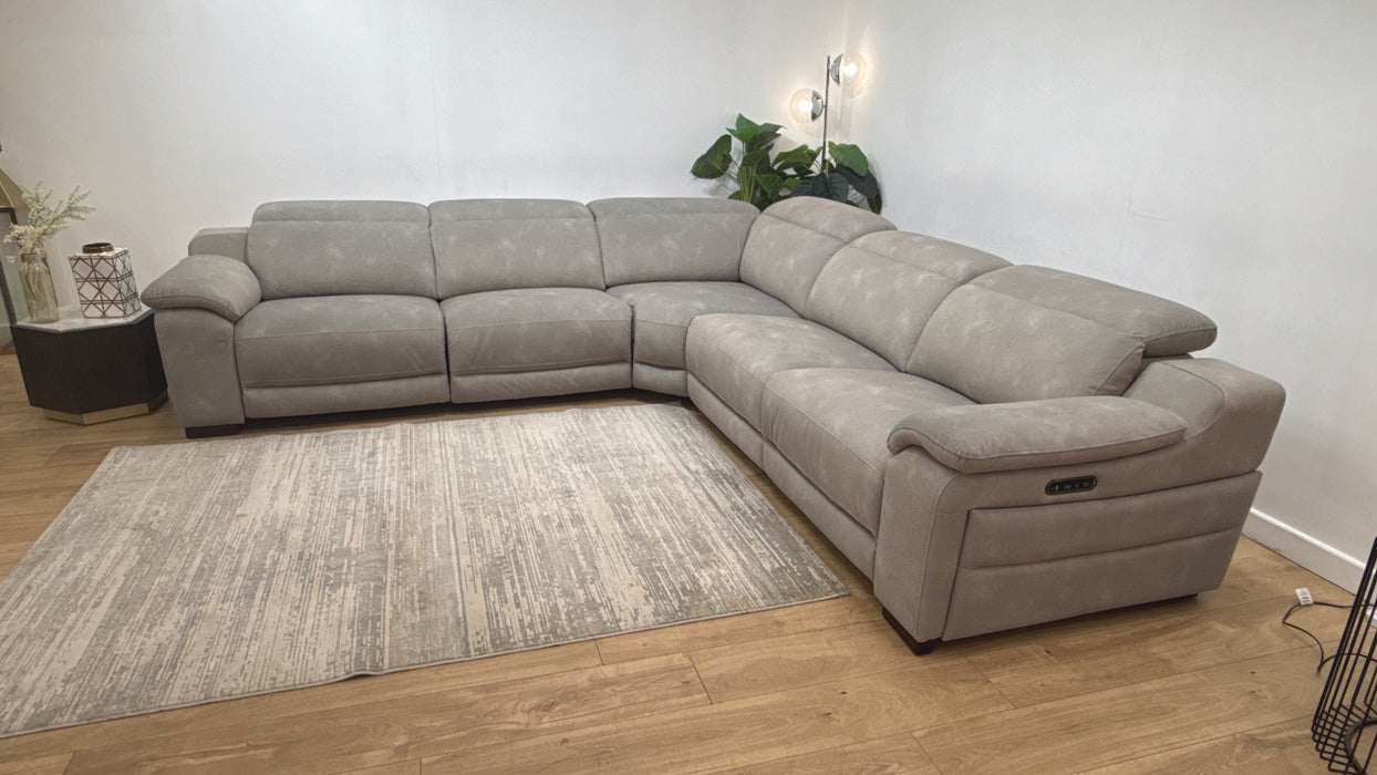 Sofology Portland Modular Fabric 3 Corner 3 Quad Power Recliner/Headrest in Lifestyle Flecked Stone