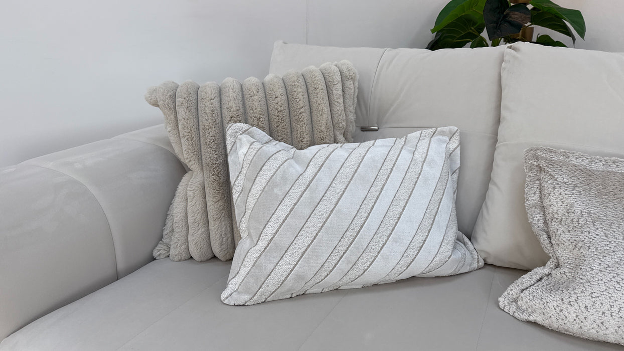 Sofology The Oscar Fabric 4 Seater Silver Trim in Super Matt Velvet Ecru Mix