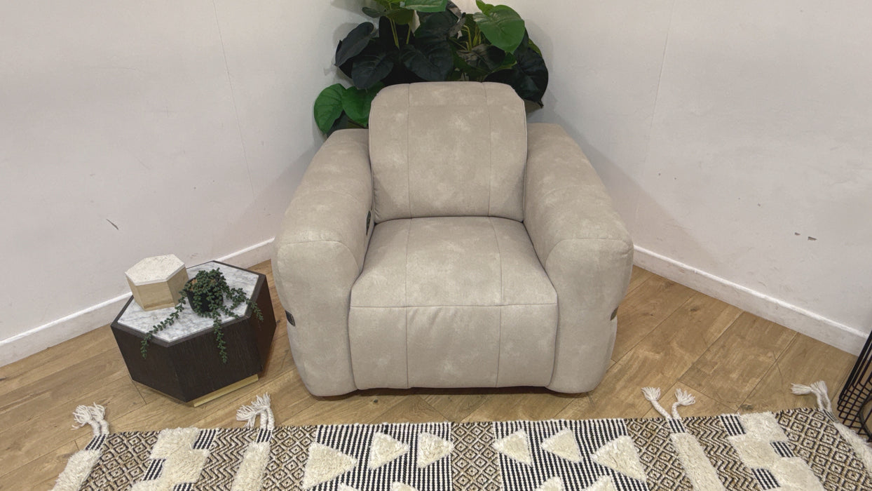 Sofology Fabric Chair Power Recliner/Headrest Heated Seat in Lifestyle Flecked Ivory