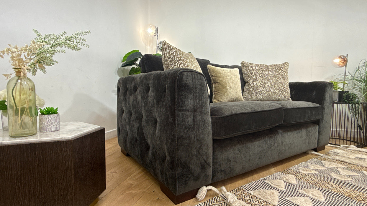 Sofology Valentina Fabric 2 Seater Foam Seats Pillow Back in Luxury Deep Pile Chenille Slate Mix