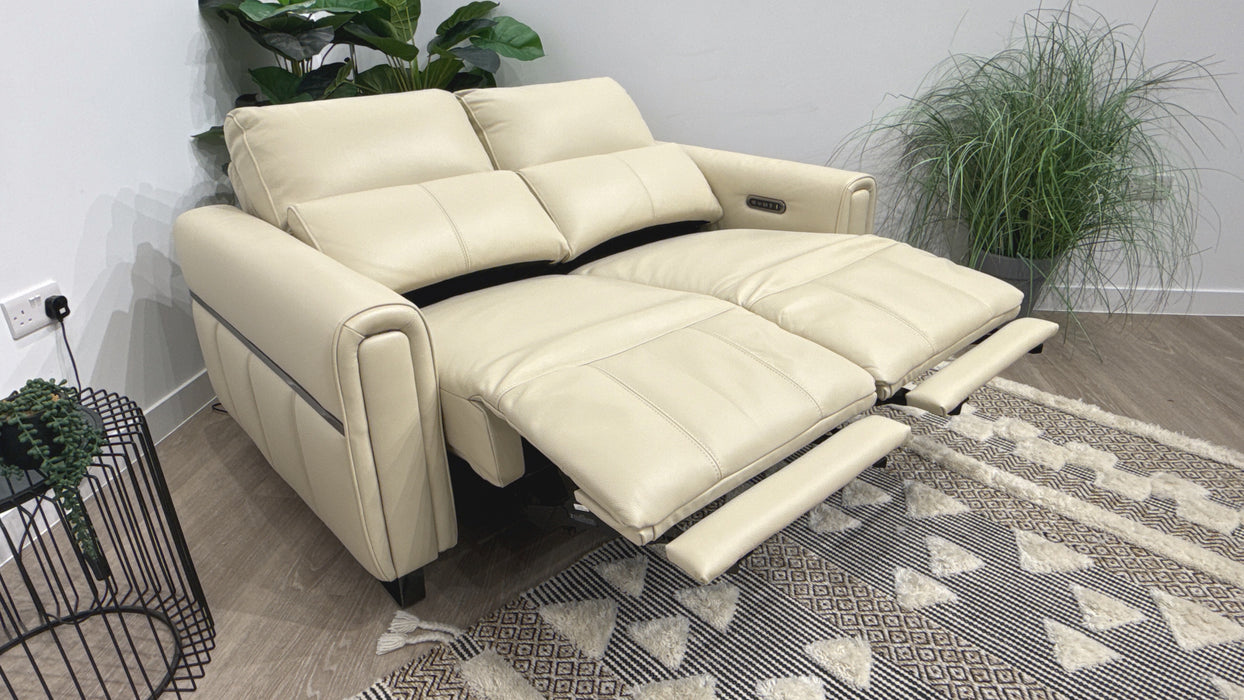 Sofology Ravello Leather 2 Seater Power Recliner/Headrest Lumbar Support in Trusty Embossed Bone China