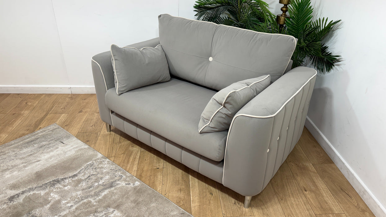 Sofology Remy Fabric Loveseat in Super Matt Velvet Grey with Cream Contrast Piping