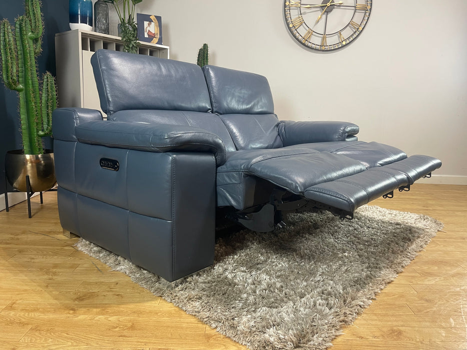 Laurence 2 Seater Sofa Power Recliner Power Headrest Le Mans Smoke Blue Leather (WA2)