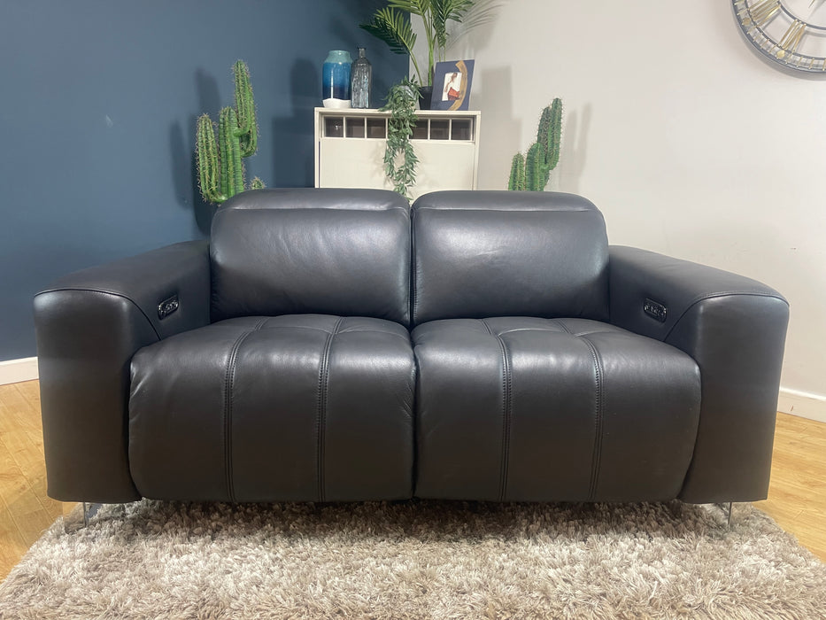 Marvella 2 Seater Trusty Sheen Jet Black Leather Power Recliner Power Headrest (WA2)