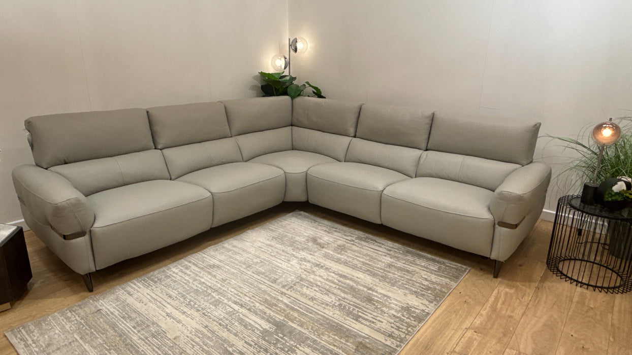 Sofology Arlington Leather 2 Corner 2 Power Recliner/Headrest Lumbar in Trusty Matt Light Grey