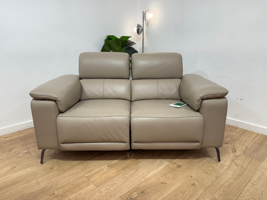 Sofology Fratelli Leather 2 Seater Power Recliner/Headrest in Trusty Embossed Stone