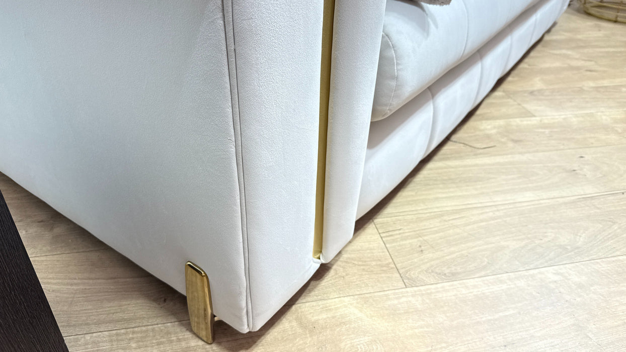 Sofology Oscar Fabric 3 Seater Gold Trim in Super Matt Velvet Ecru Mix