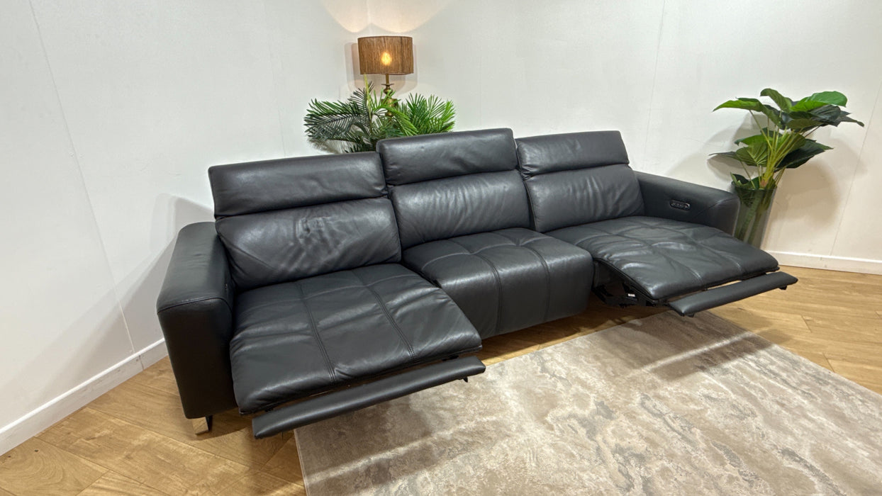 Sofology Marvella Leather 4 Seater Split Power Recliner/Headrest in Trusty Sheen Jet Black