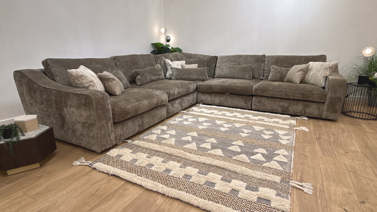 Sofology Bellagio Fabric 3 Corner 3 Reversible Feather Flex Seats in Chunky Luxe Chenille Fennel Mix