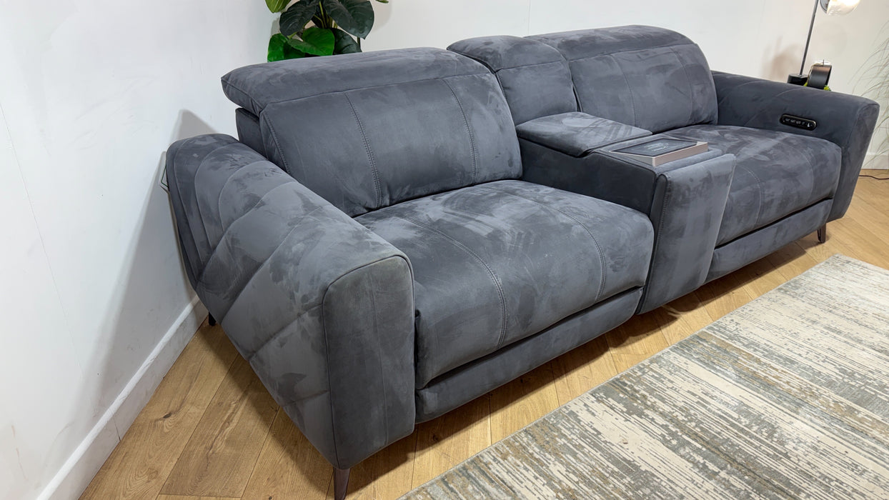 Sofology Allure Fabric 2.5 Seater Screen Console Power Recliner/Headrest Heated Seats Lumbar Speakers in Lifestyle Nubuck Feel Charcoal