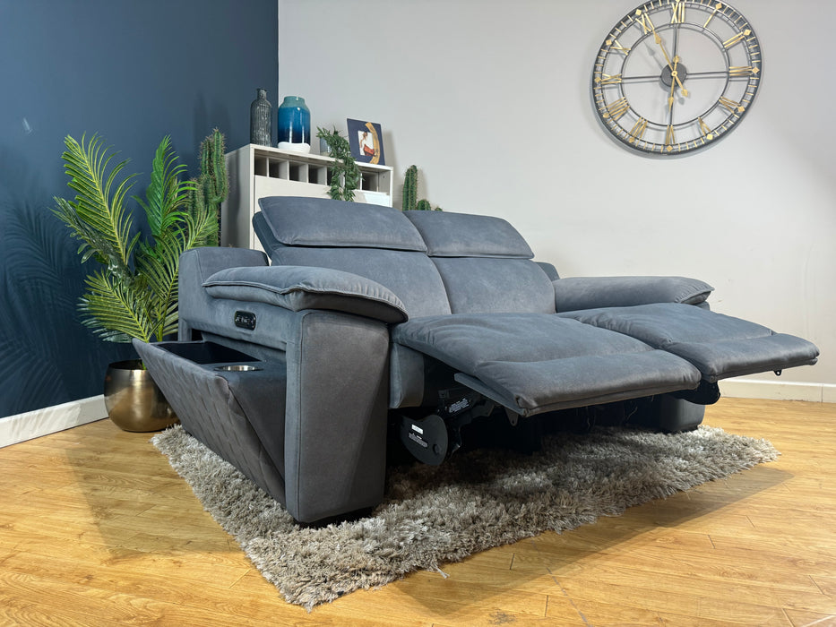 Benz 2 Seater Lifestyle Flecked Charcoal Fabric Sofa Power Headrest & Power Recliner (WA2)