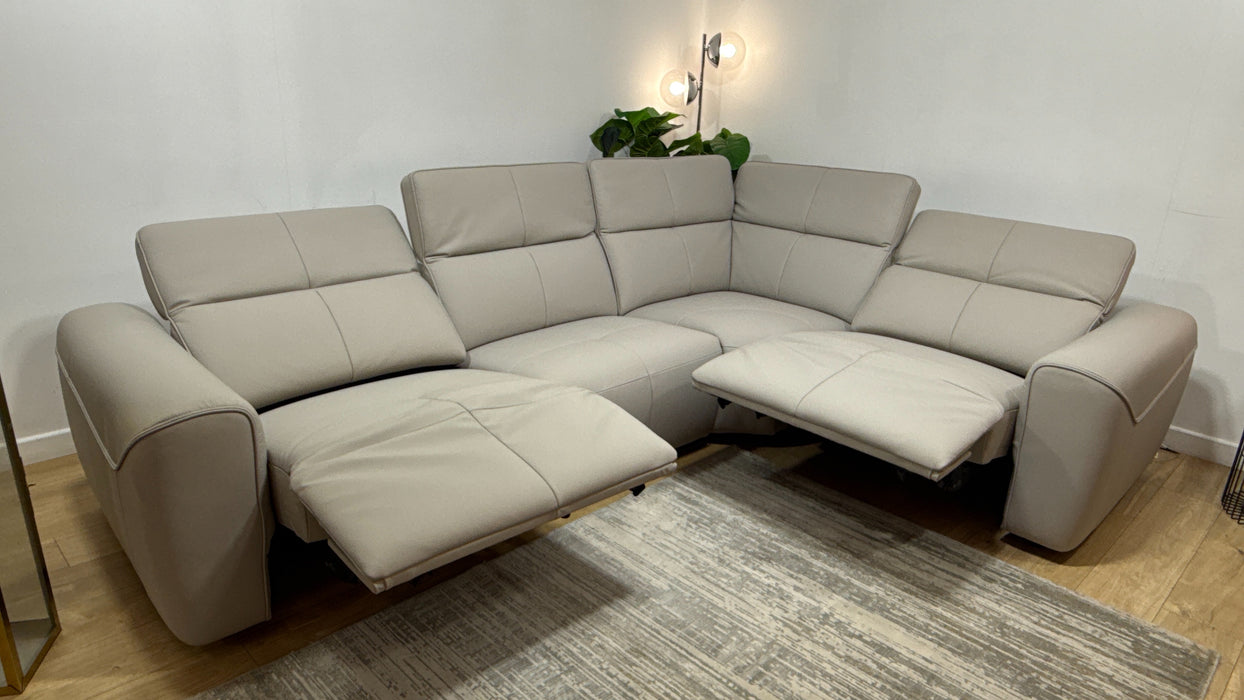 Sofology Riviera Leather 3 Corner 1.5 Power Recliner/Headrest in Trusty Super Matt Cloud Grey