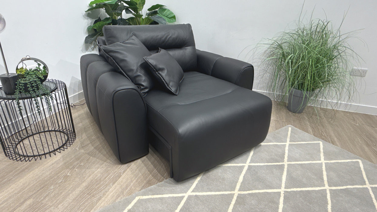 Sofology Daxton Leather Chair Motion Chaise in Trusty Matt Jet Black