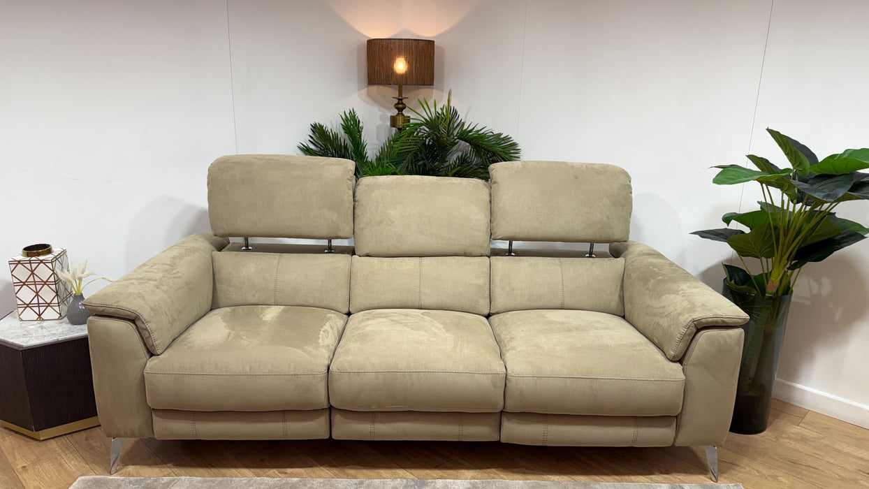 Sofology Illinois Fabric 3 Seater Power Recliner/Headrest Heated Seats in Lifestyle Textured Taupe