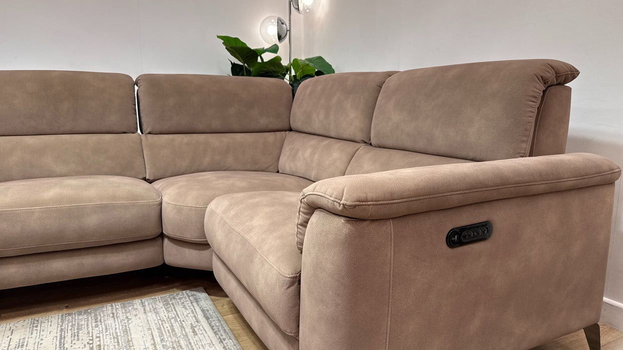 Sofology Illinois Fabric 2 Corner 1 Power Recliner/Headrest in Lifestyle Mottled Latte