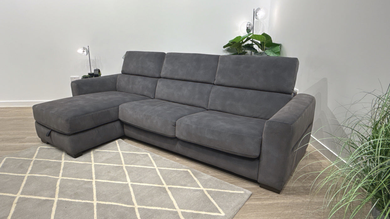 Sofology Metropolitan Fabric Chaise 4 Seater Sofa Bed with Storage in Lifestyle Mottled Charcoal