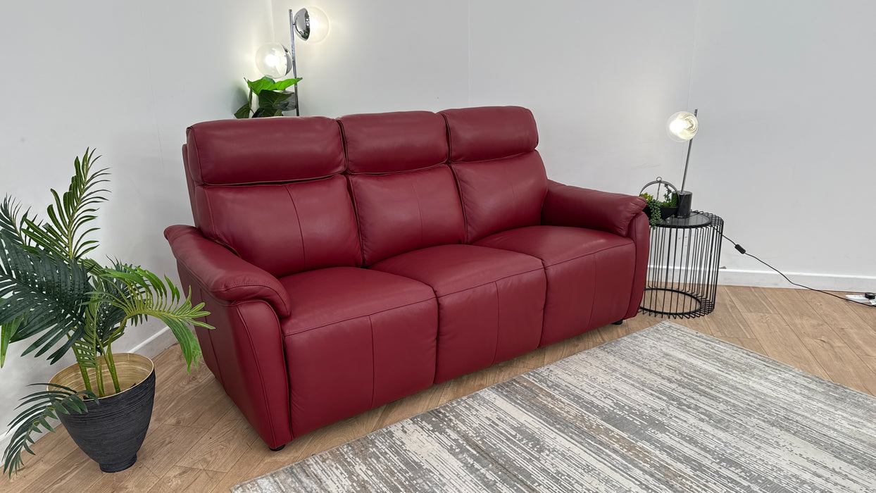 Sofology Parker Leather 3 Seater in Trusty Sheen Cranberry