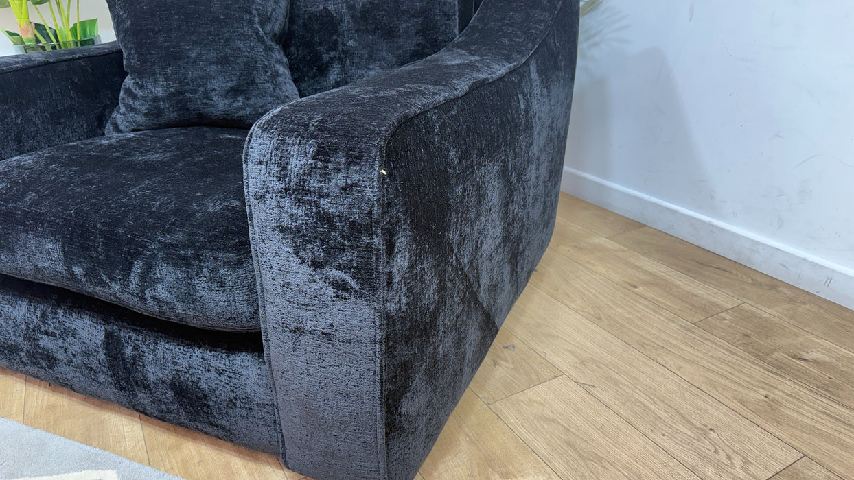Sofology Bellagio Accent Chair Reversible Feather Flex Seat in Chunky Luxe Chenille Ebony