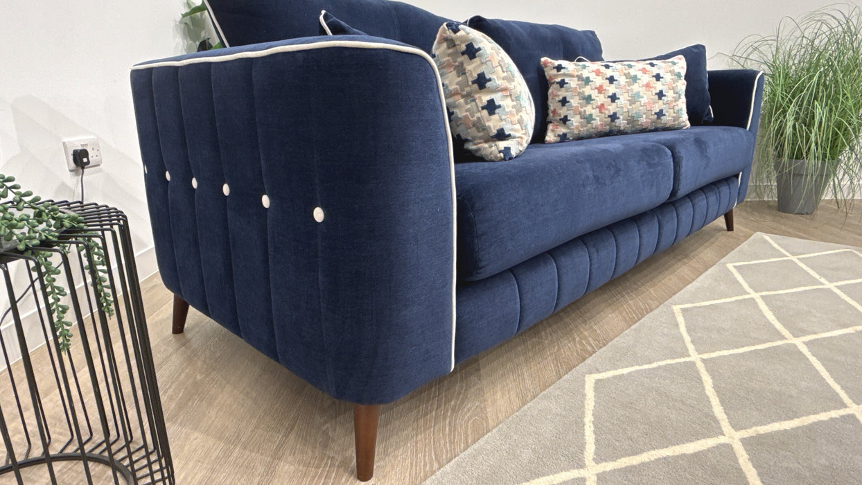Sofology Remy Fabric 4 Seater in Soft Chenille Navy Mix With Natural Contrast Piping