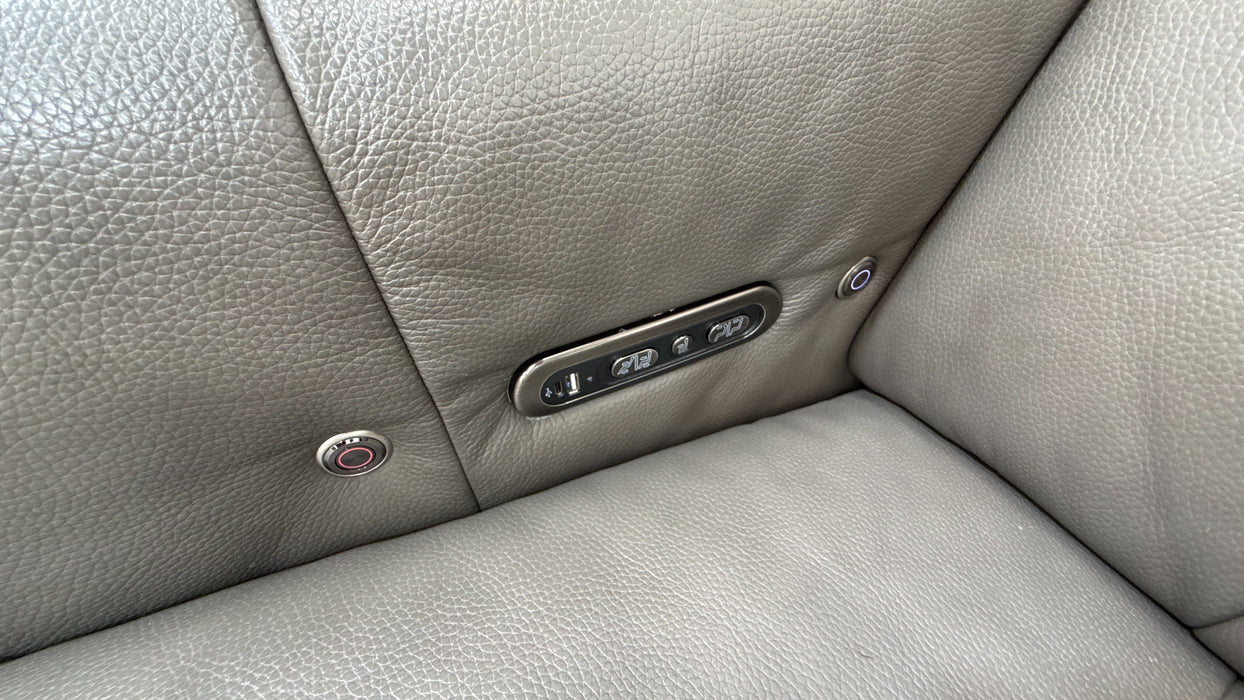 Sofology Lumiere Leather 4 Seater Chaise Power Recliner/Headrest Heated Seats Gunmetal Trim in Trusty Embossed Grey