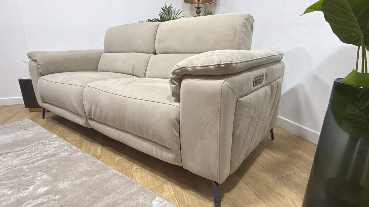 Sofology Fratelli Fabric 2.5 Seater Power Recliner/Headrest in Lifestyle Nubuck Feel Stone
