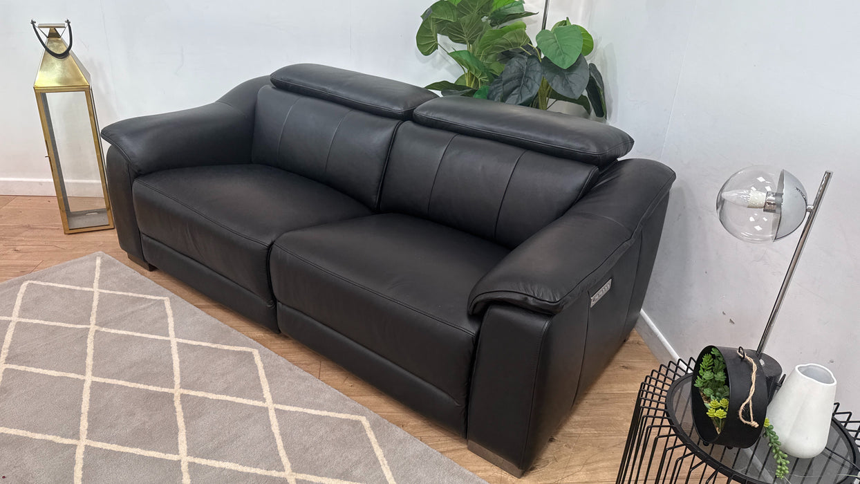 Sofology Carrera Leather 2.5 Seater Power Recliner/Headrest in Trusty Embossed Jet Black
