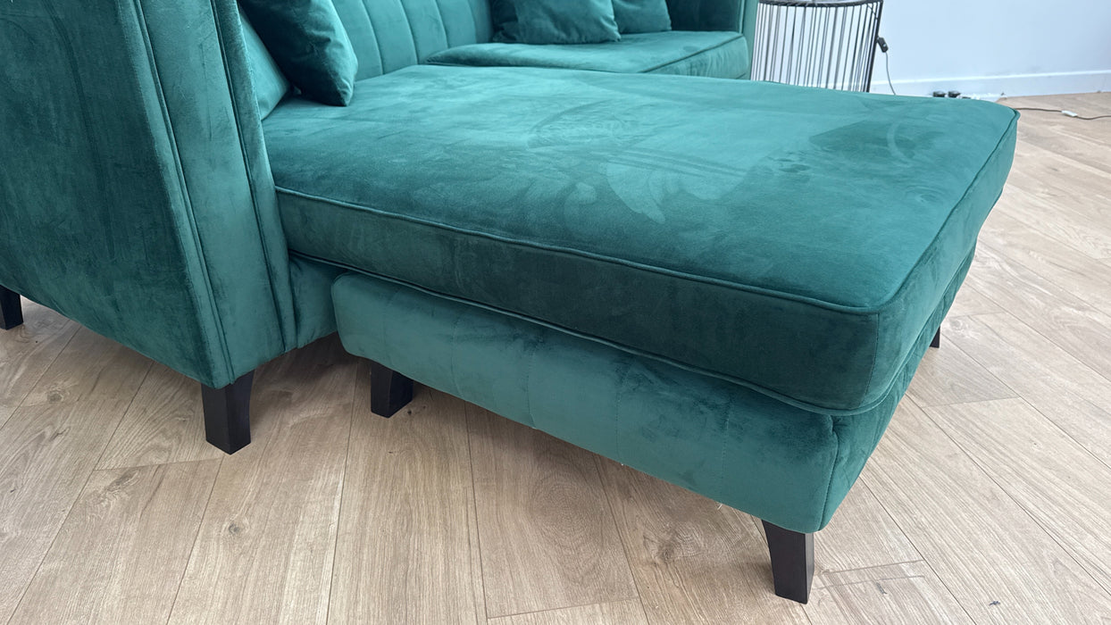 Fluted Isla 3 Seater Chaise - Fabric Sofa - Velluto Dark Green All Over