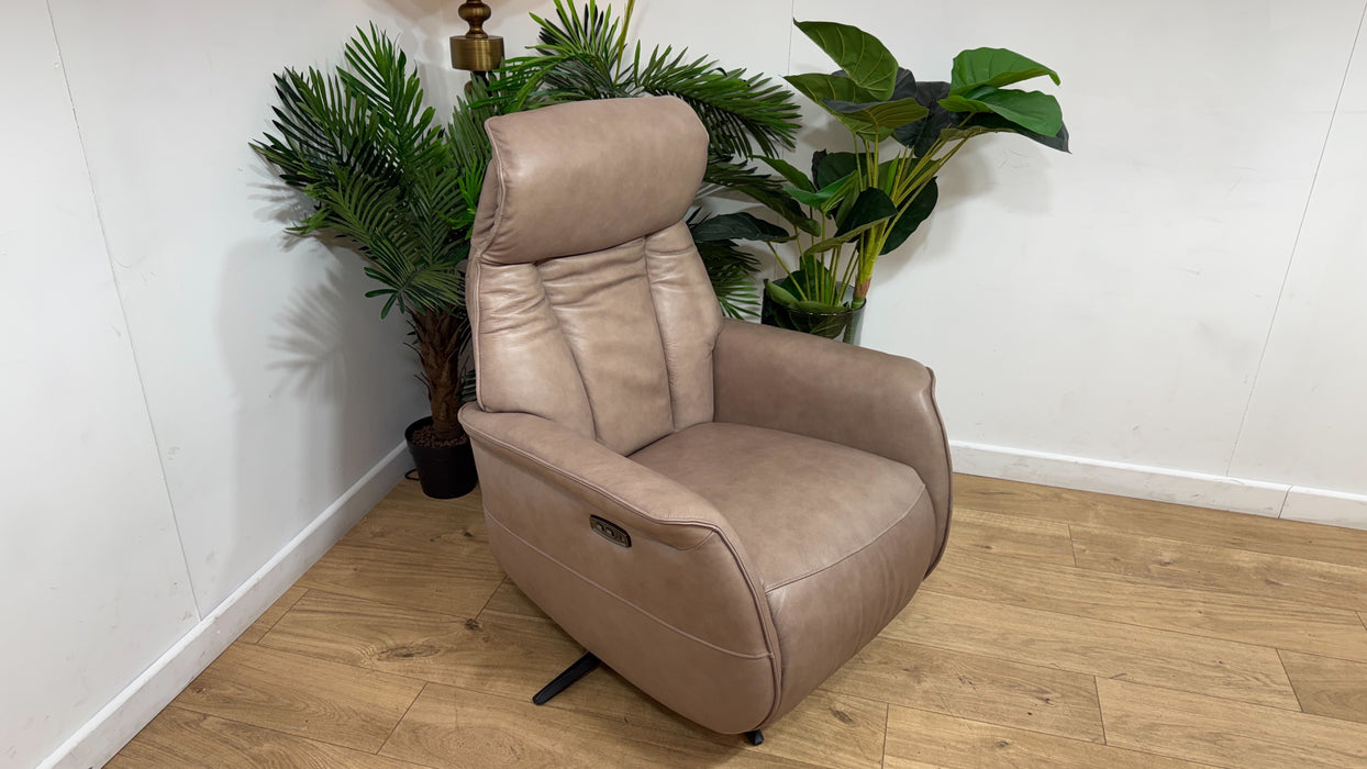 Sofology Heston Leather Chair Power Recliner in Relaxed Soft Leather Stone
