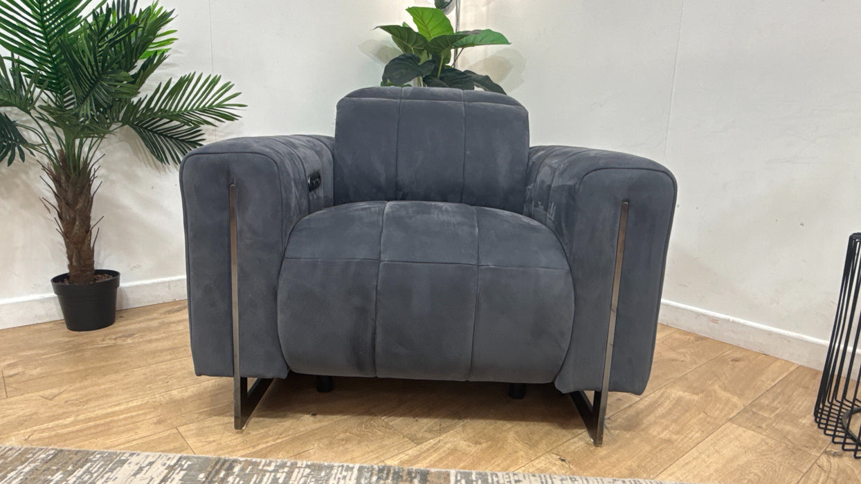 Sofology Paramount Fabric Chair Power Recliner/Headrest Speakers in Lifestyle Nubuck Feel Charcoal