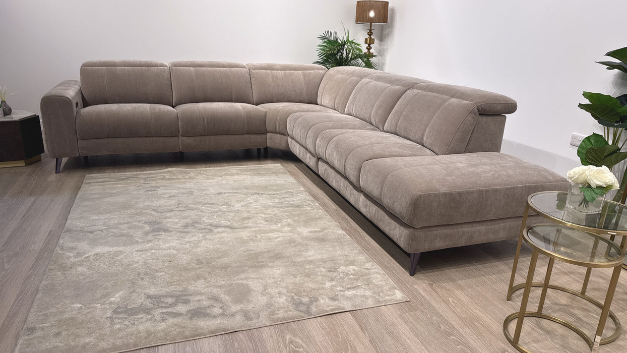 Sofology Allure 3 Corner 1.5 Chaise Single Power Recliner Fabric Sofa in Chenille Nutmeg