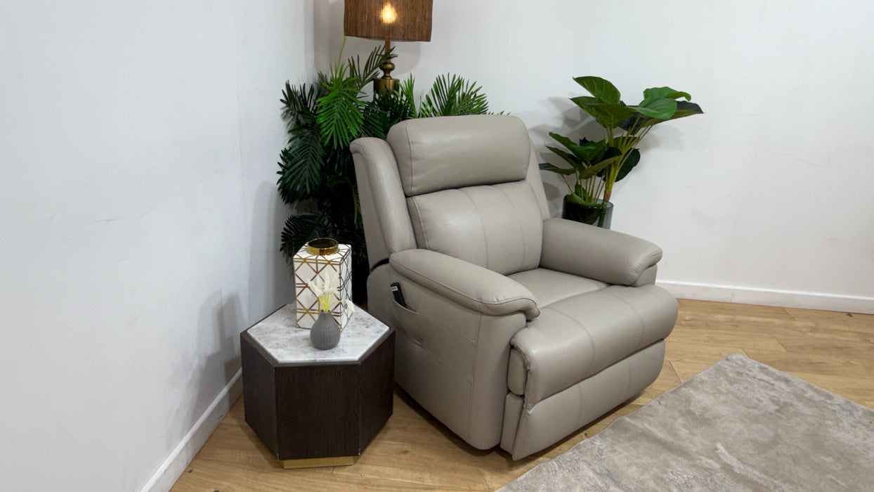 Sofology Gracie Leather Chair Power Recliner/Headrest Massage in Trusty Sheen Lead Grey