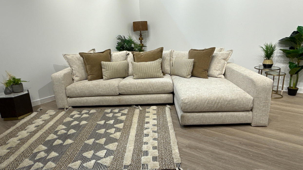Sofology Cove Fabric Grande Chaise Light Wood Panel in Artisan Chenille Ecru Mix