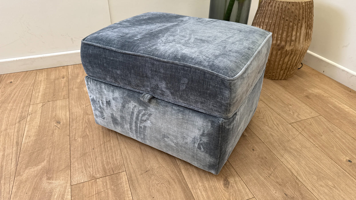 Sofology Georgio Fabric Storage Footstool Feather Flex in Luxe Chenille Steel Blue