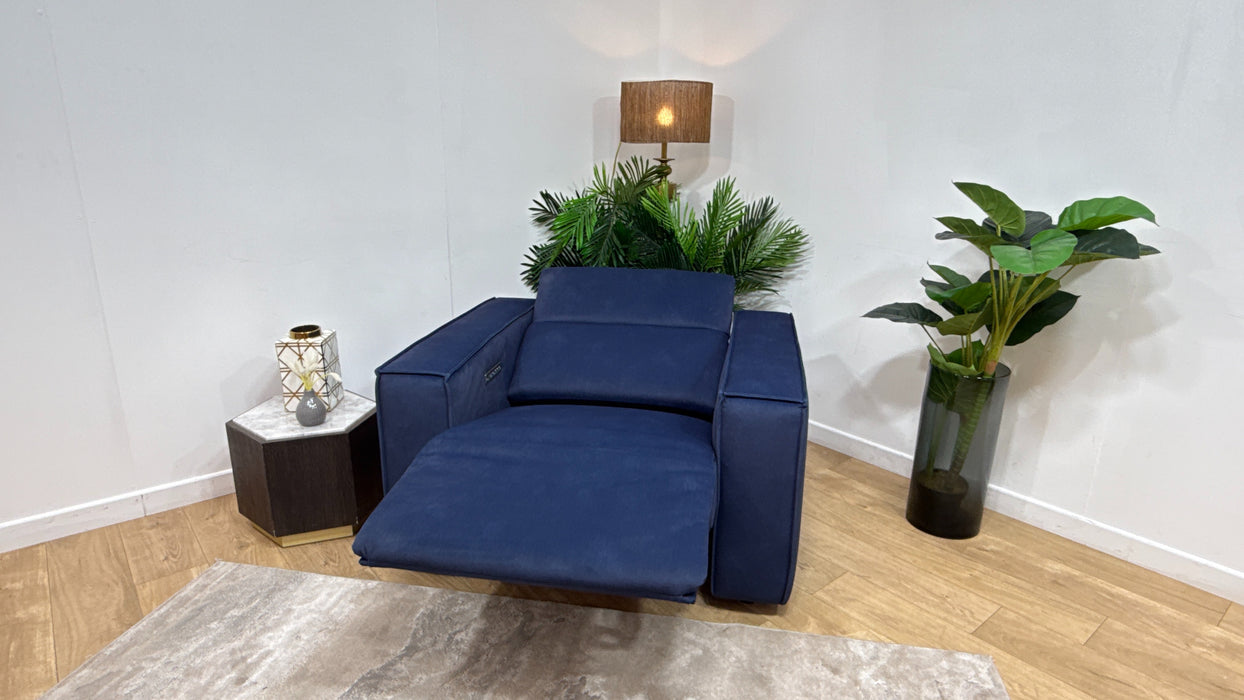 Sofology Horizon Fabric Loveseat Power Recliner/Headrest in Lifestyle Flecked Navy