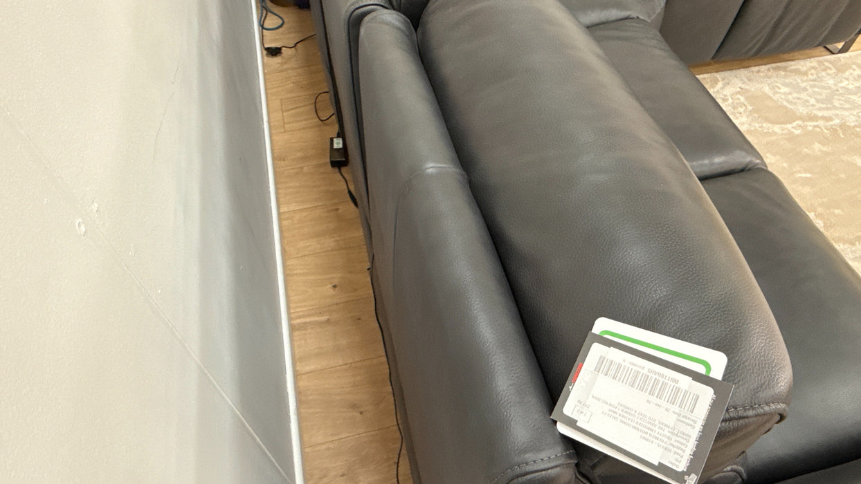 Sofology The Ravello Leather 2 Corner Console 1 Power Recliner/Headrest Heated Seat Lumbar Support in Trusty Embossed Navy