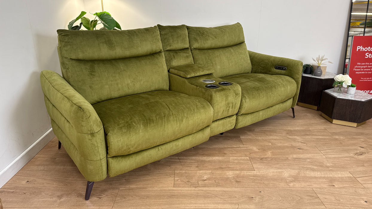 Sofology Renato Fabric 2.5 Seater Console Power Recliner in Heritage Velvet Olive