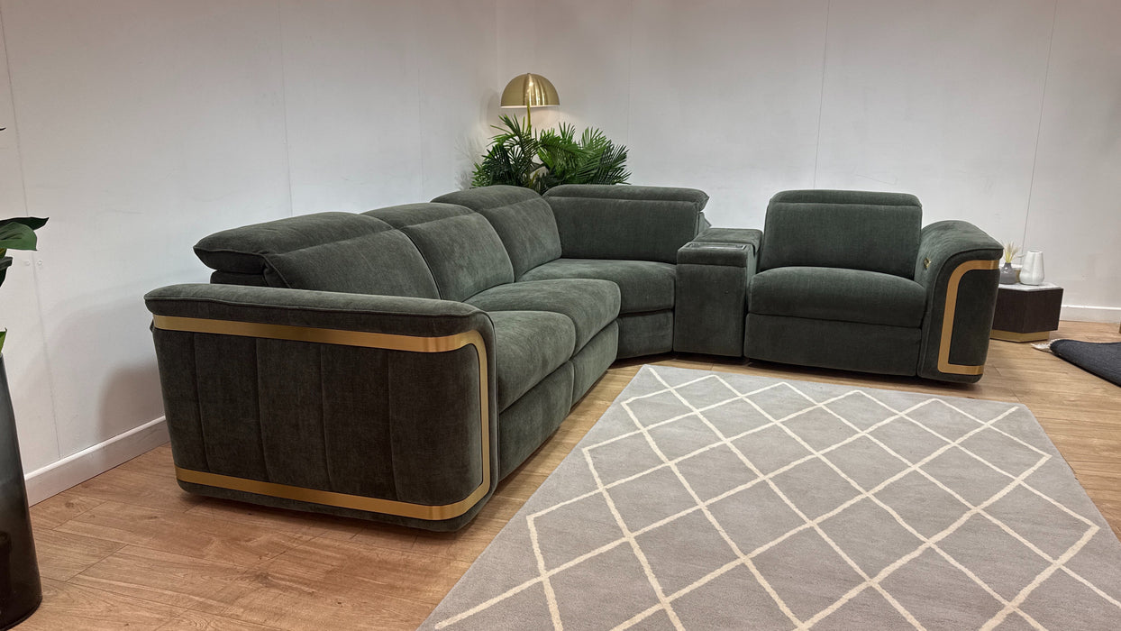 Sofology Plaza Fabric 3 Corner Smart Console 1.5 Power Recliner/Headrest in Relaxed Chenille Pine