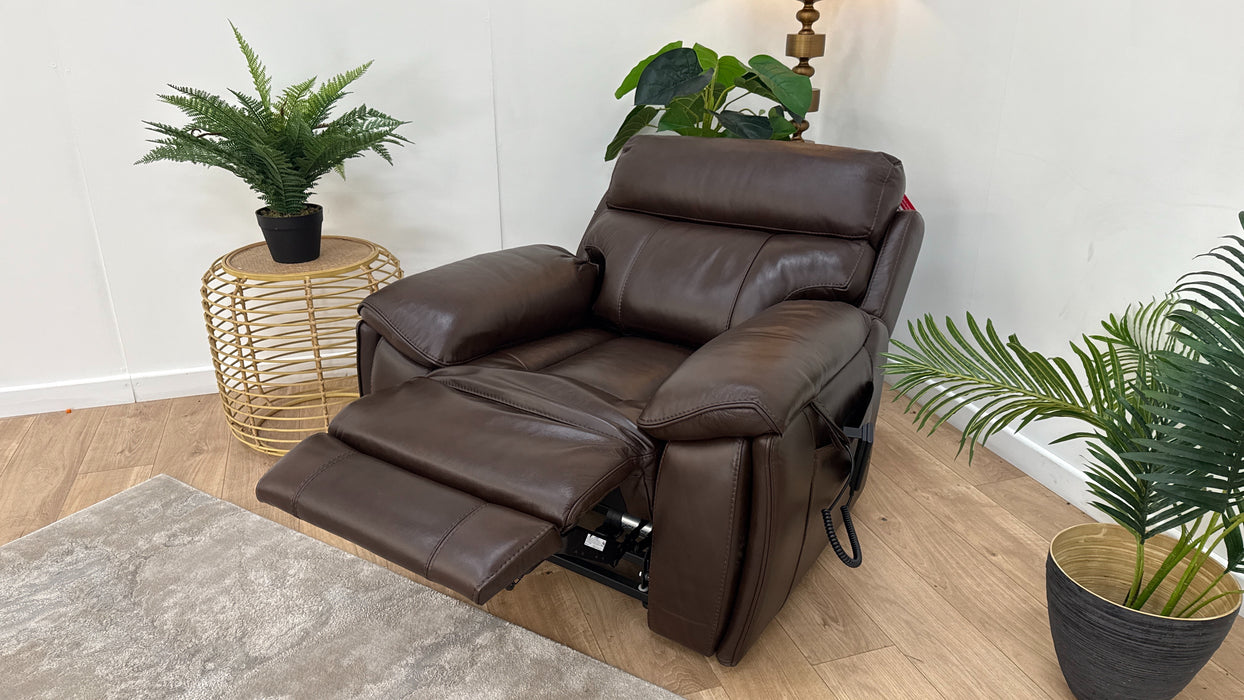 Sofology Radleigh Leather Lift & Rise Chair in Relaxed Embossed Dark Brown
