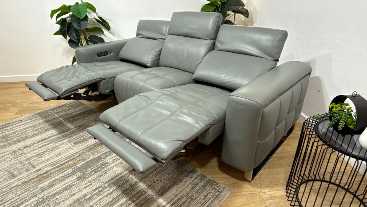 Sofology Marvella Leather 3 Seater Power Recliner/Headrest Heated Seat in Trusty Sheen Granite Teal