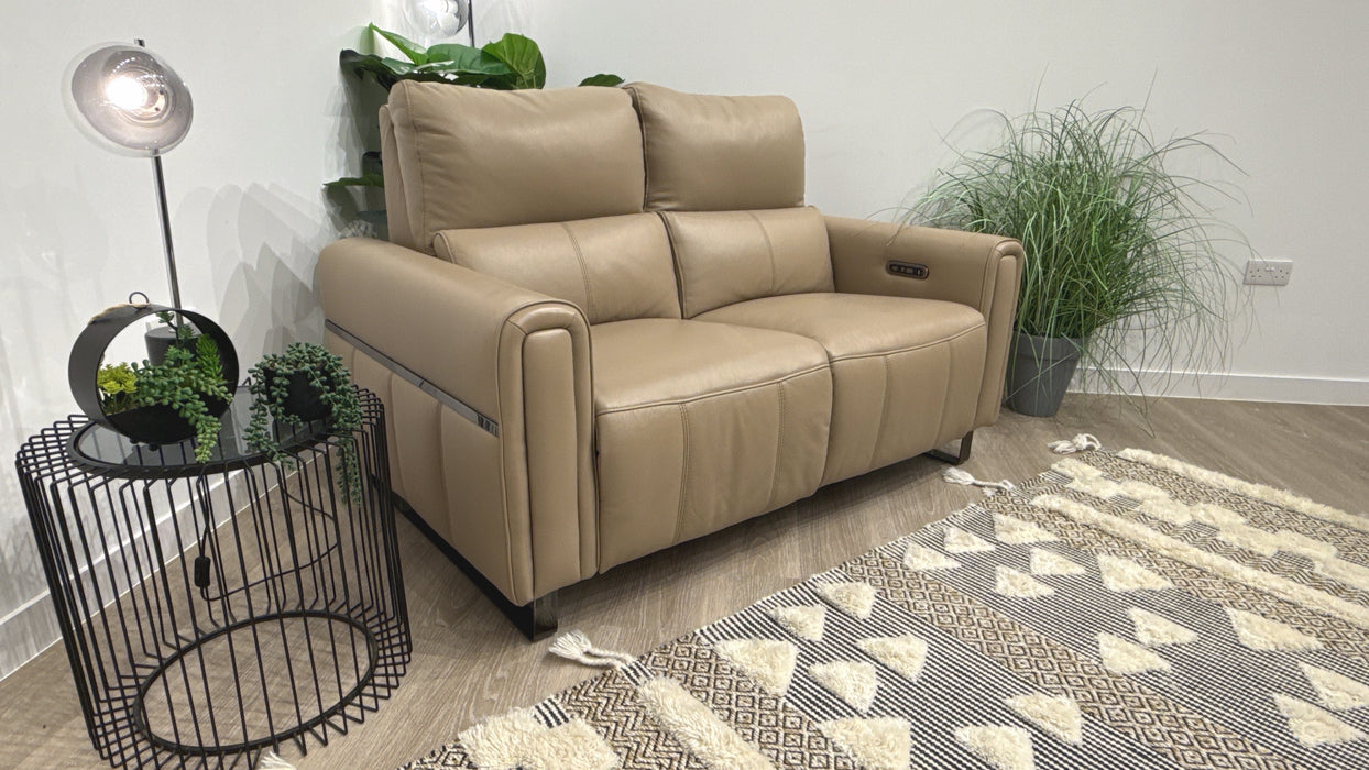 Sofology Ravello Leather 2 Seater Power Recliner/Headrest in Trusty Embossed Mushroom