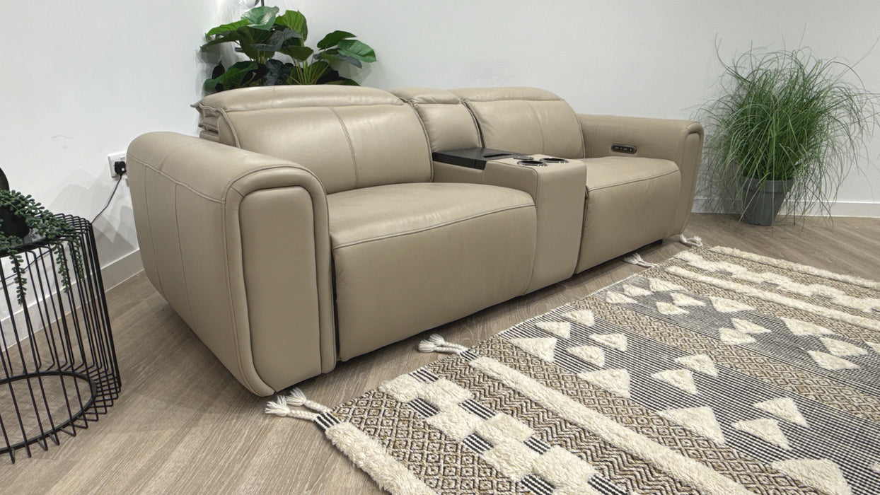 Sofology Premiere Leather 2.5 Seater Smart Console Power Recliner/Headrest in Trusty Embossed Stone