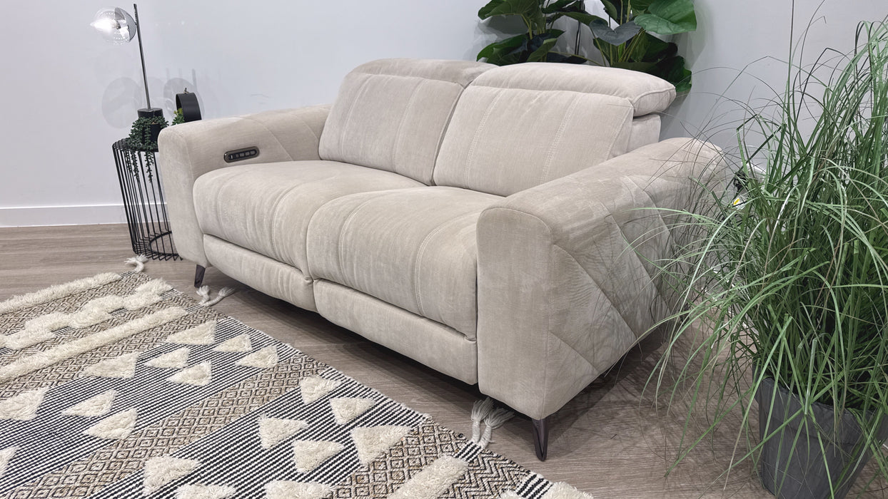 Sofology Allure Fabric 2 Seater Power Recliner/Headrest Lumbar Support in Relaxed Chenille Cotton