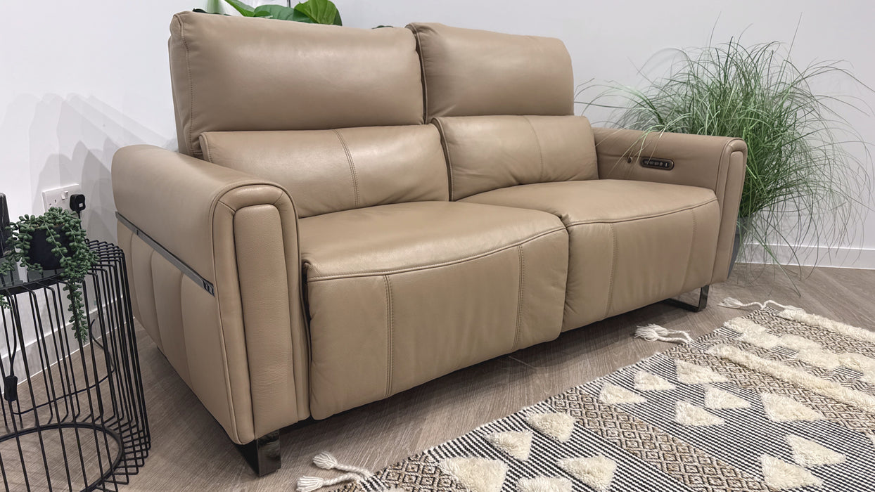 Sofology Ravello Leather 2.5 Seater Power Recliner/Headrest Heated Seats Lumbar Support in Trusty Embossed Mushroom