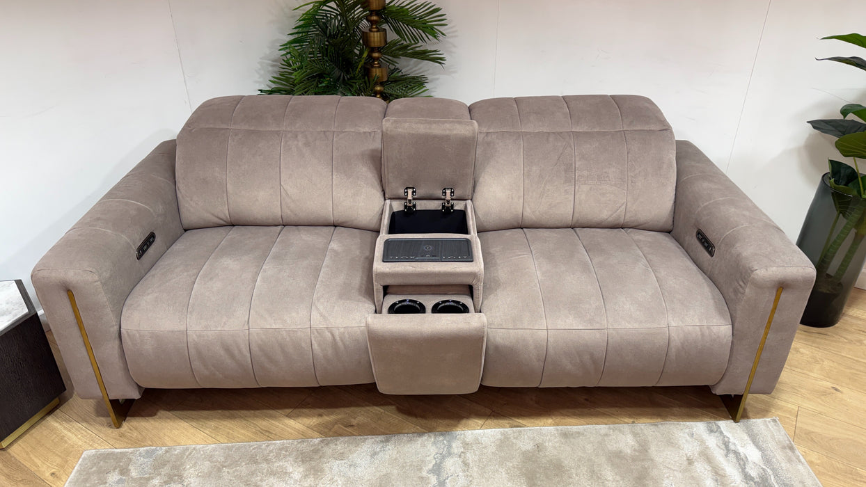 Sofology Paramount Fabric 2.5 Seater Console Power Recliner/Headrest Speakers in Lifestyle Flecked Nutmeg