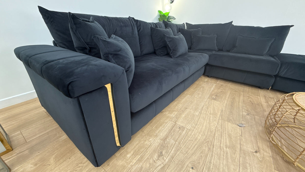 Sofology The Oscar 3 Corner 1 Chaise Fabric Sofa in Super Matt Velvet Black